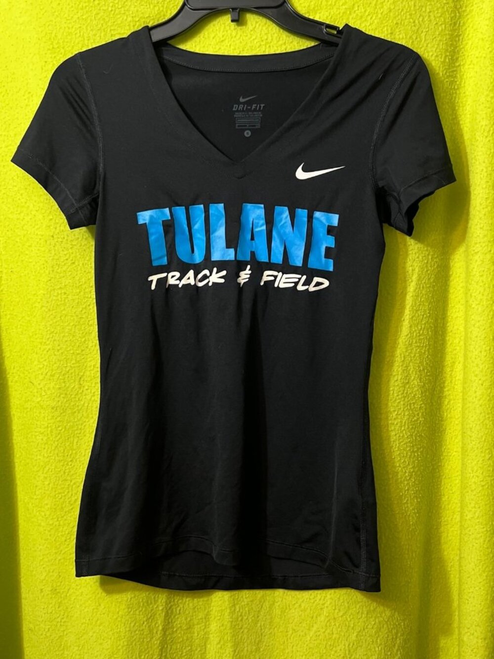 Tulane University Track & Field Nike Dri Fit V Neck Tee Shirt Black S Athletic